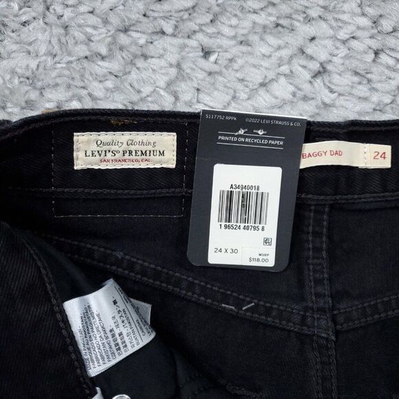 Levi's Premium Baggy Dad Black Loose Relaxed Size 24 x 30 Distressed Y2K - Picture 6 of 11